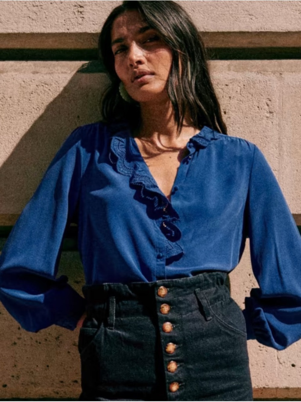 Szane Chloe Silk Blouse Bright Blue Nwt